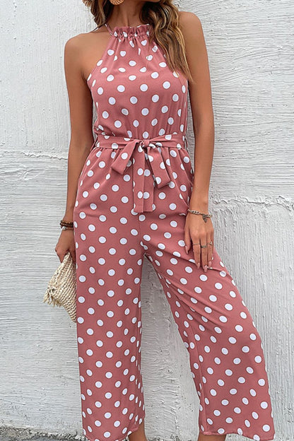 Polka Dot Grecian Wide Leg Jumpsuit - Fashion Finder Hub