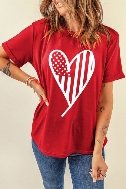 Heart Round Neck Short Sleeve T-Shirt - Fashion Finder Hub
