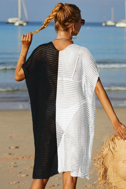 Two-Tone Side Slit Open Front Cover Up - Fashion Finder Hub