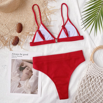 Spaghetti Strap Ribbed Bikini Set - Fashion Finder Hub