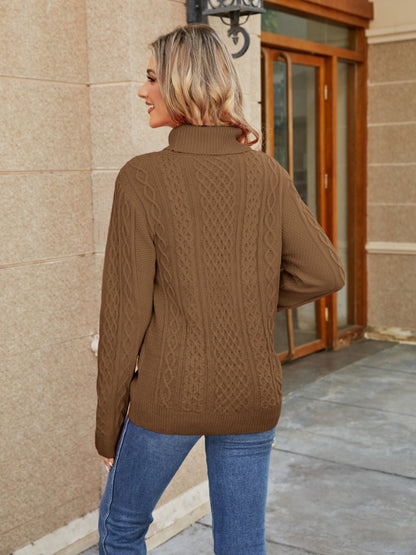 Cable-Knit Mock Neck Sweater - Fashion Finder Hub