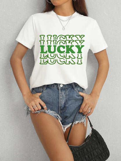 LUCKY Round Neck Short Sleeve T-Shirt - Fashion Finder Hub