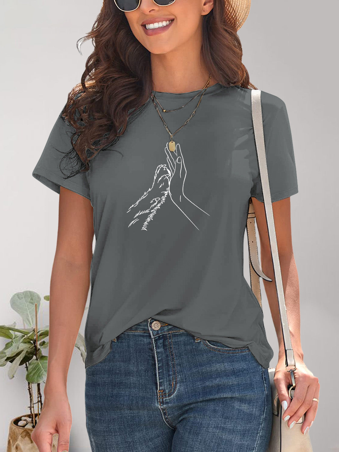 Graphic Round Neck Short Sleeve T-Shirt - Fashion Finder Hub