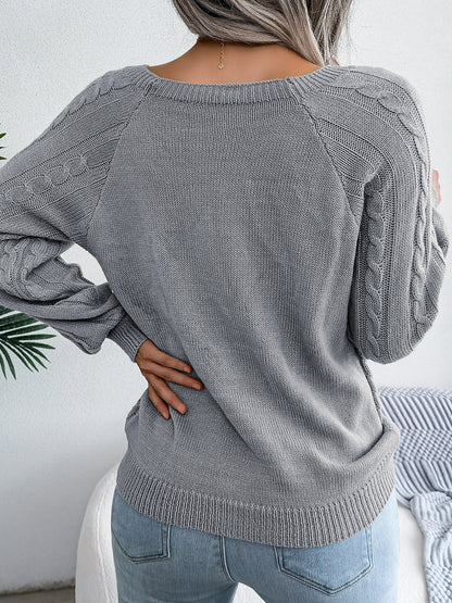 Decorative Button Cable-Knit Sweater - Fashion Finder Hub