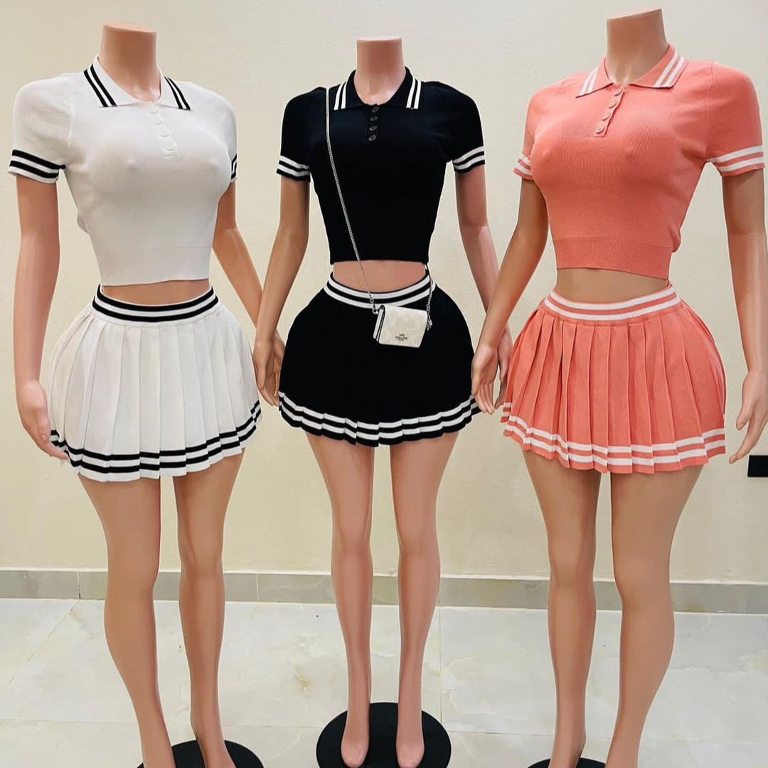 Casual Set Trendy Tops Pleated Skirt Two-piece Set