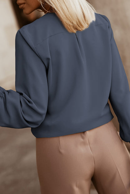 Button Up Round Neck Long Sleeve Shirt - Fashion Finder Hub