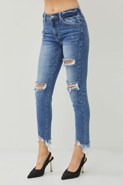RISEN Distressed Frayed Hem Slim Jeans - Fashion Finder Hub