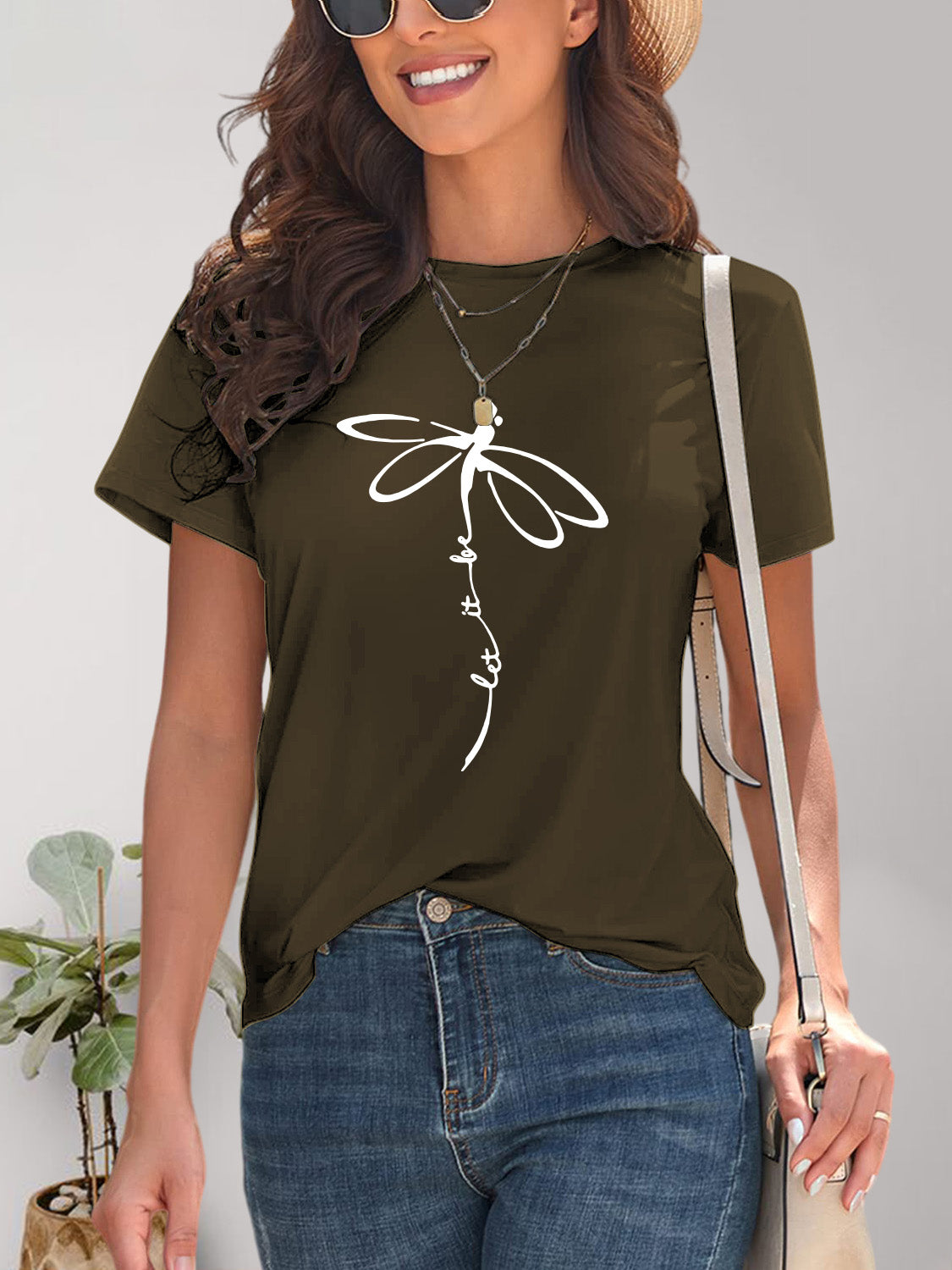 Dragonfly Graphic Round Neck Short Sleeve T-Shirt - Fashion Finder Hub