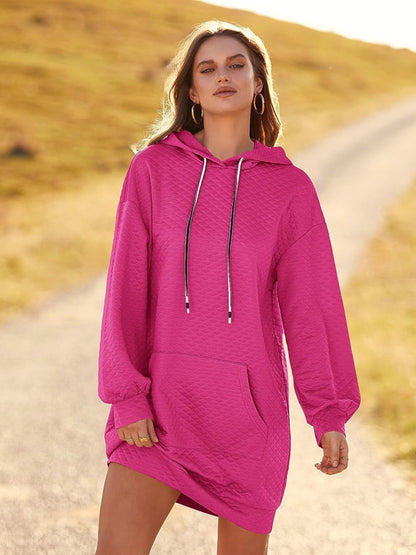 Textured Drawstring Tunic Hoodie - Fashion Finder Hub