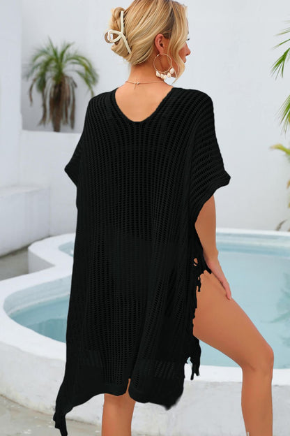 Fringe Trim Openwork Cover Up - Fashion Finder Hub