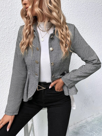 Ruffle Hem Collared Blazer - Fashion Finder Hub