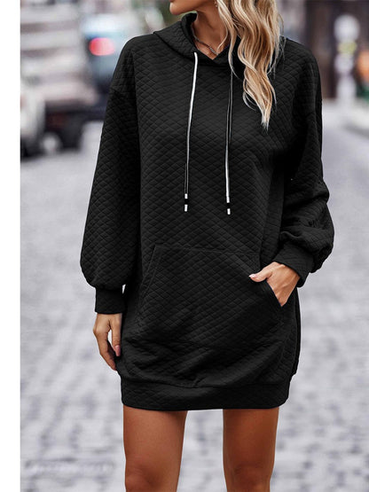 Textured Drawstring Tunic Hoodie - Fashion Finder Hub