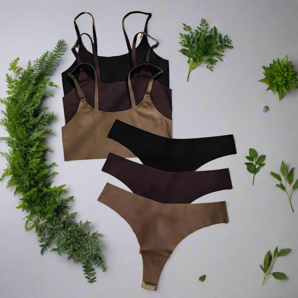 Seamless Thong Low Waist Panties Wire Free Bra Lingerie Set (1pc)