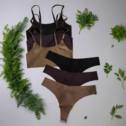 Seamless Thong Low Waist Panties Wire Free Bra Lingerie Set (1pc)