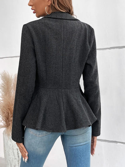Ruffle Hem Collared Blazer - Fashion Finder Hub