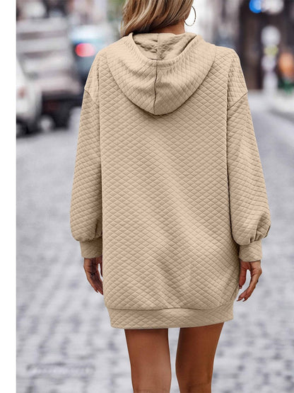 Textured Drawstring Tunic Hoodie - Fashion Finder Hub