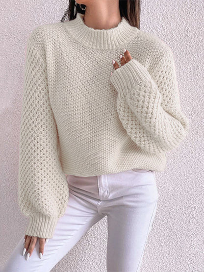 Openwork Mock Neck Long Sleeve Sweater - Fashion Finder Hub