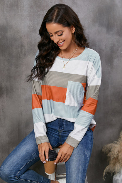 Wide Stripe Top with Pocket - Fashion Finder Hub