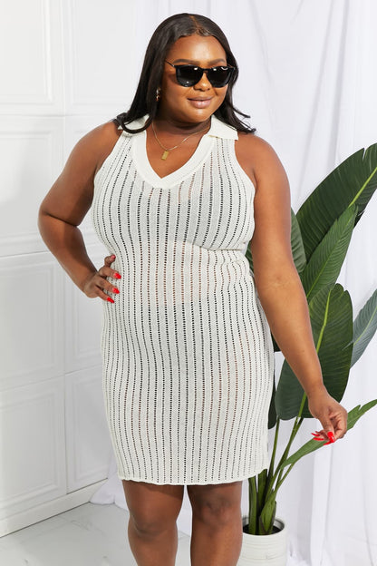 Openwork Johnny Collar Cover Up Dress - Fashion Finder Hub