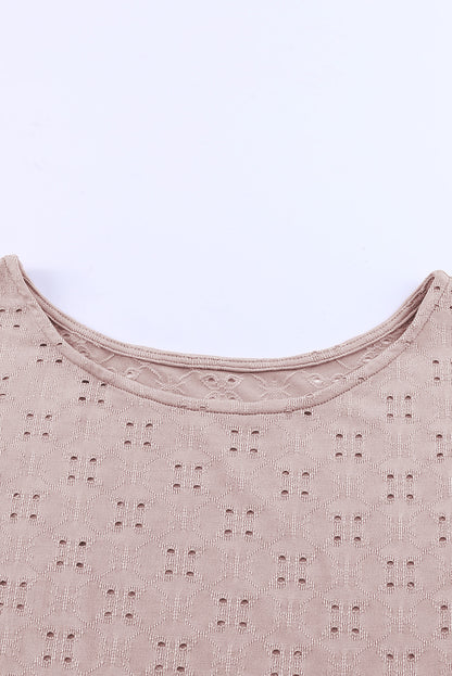 Plus Size Eyelet Round Neck Short Sleeve Blouse - Fashion Finder Hub