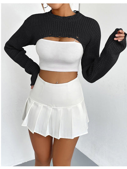 Distressed Long Sleeve Cropped Sweater - Fashion Finder Hub