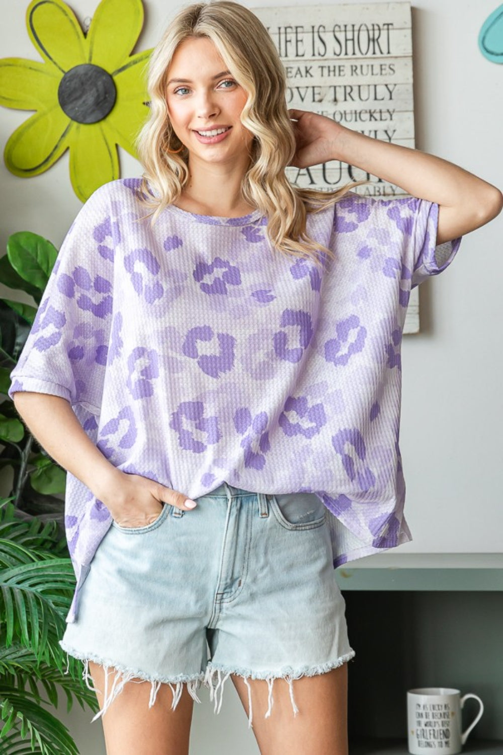 HOPELY Print Waffle Oversized T-Shirt - Fashion Finder Hub