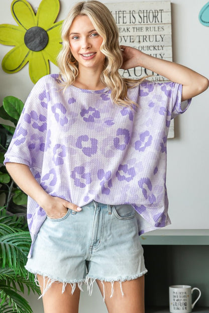 HOPELY Print Waffle Oversized T-Shirt - Fashion Finder Hub
