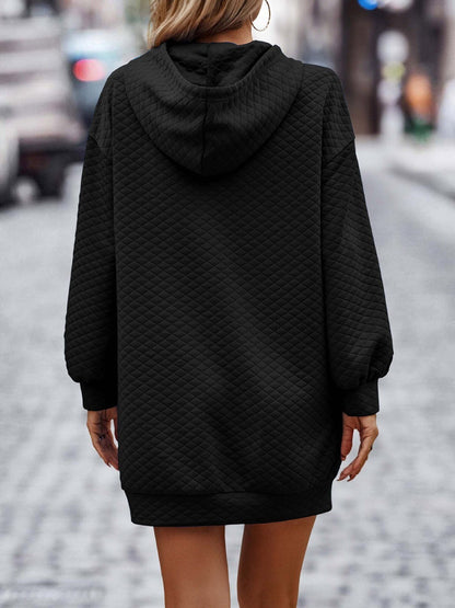 Textured Drawstring Tunic Hoodie - Fashion Finder Hub