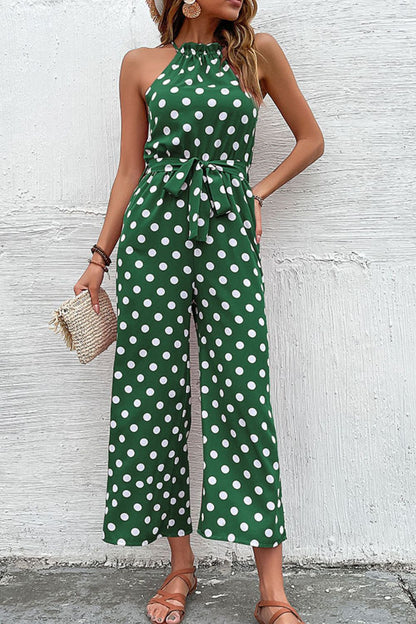 Polka Dot Grecian Wide Leg Jumpsuit - Fashion Finder Hub