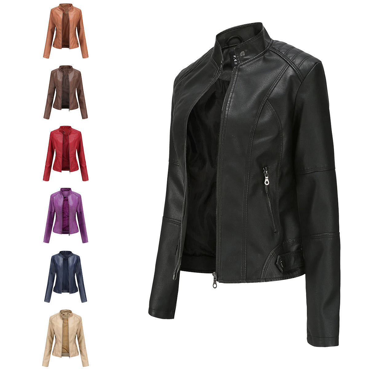 Thin Large Size Leather Clothing With Stand Collar Slim-fit Jacket