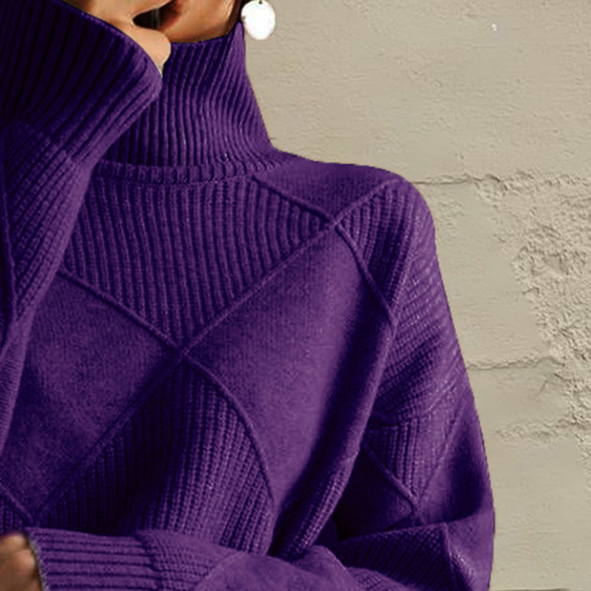 Geometric Turtleneck Long Sleeve Sweater - Fashion Finder Hub