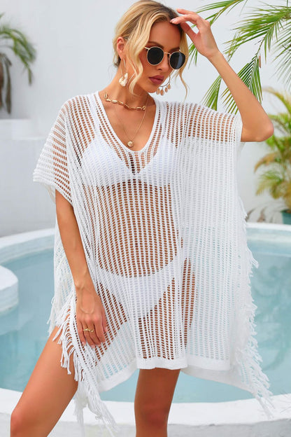Fringe Trim Openwork Cover Up - Fashion Finder Hub