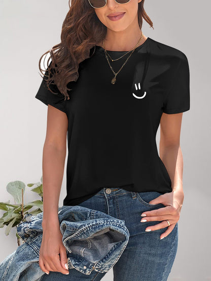 Smile Graphic Round Neck Short Sleeve T-Shirt - Fashion Finder Hub