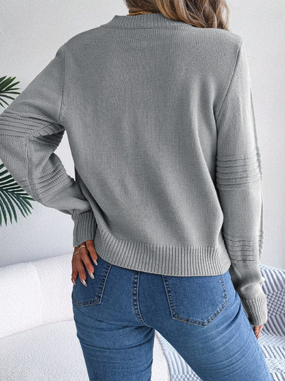 Round Neck Long Sleeve Sweater - Fashion Finder Hub