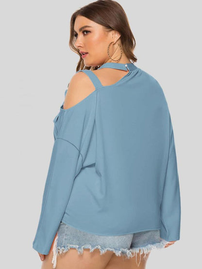 Plus Size Cold-Shoulder Tied Top - Fashion Finder Hub