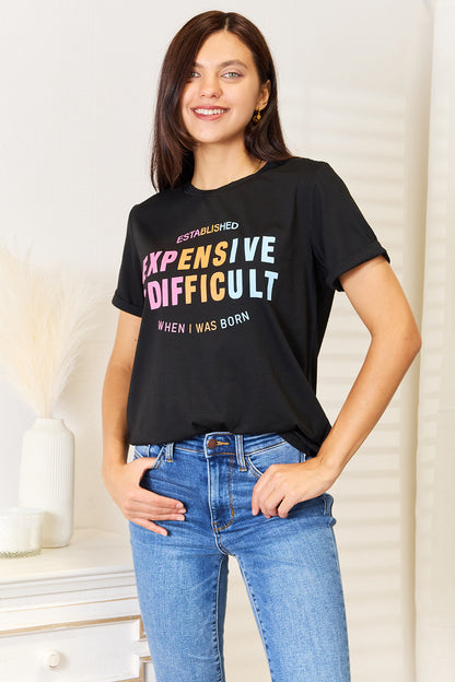 Simply Love Slogan Graphic Cuffed Sleeve T-Shirt - Fashion Finder Hub