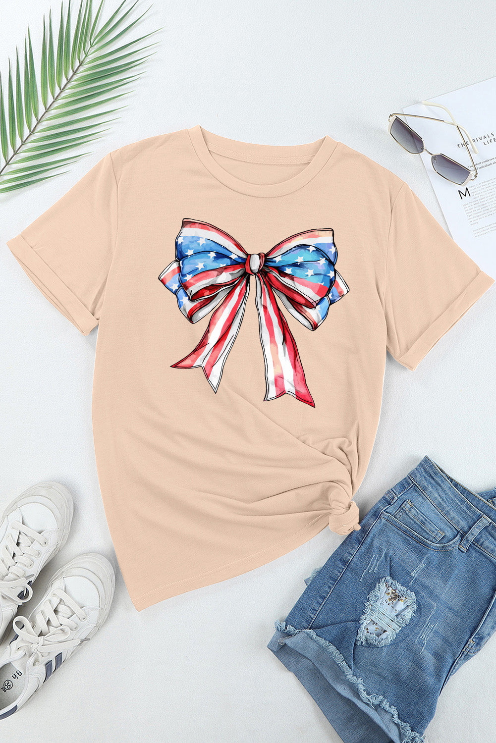 Bow Graphic Round Neck Short Sleeve T-Shirt - Fashion Finder Hub