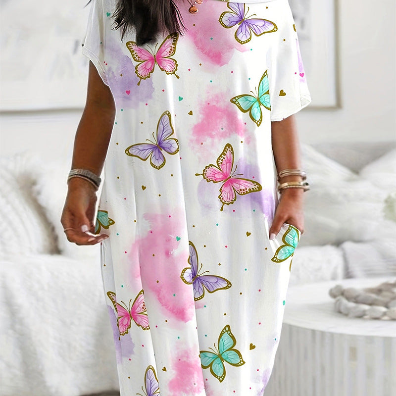 New Printed Long Home Dress Women