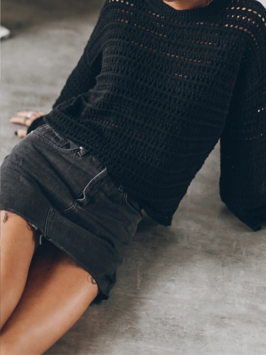Openwork Round Neck Dropped Shoulder Knit Top - Fashion Finder Hub
