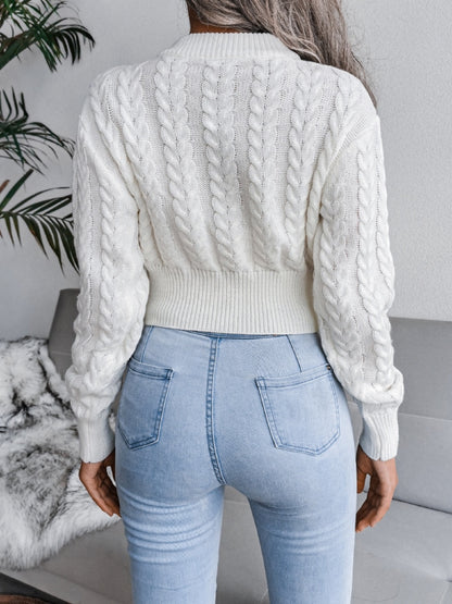 Cable-Knit Round Neck Sweater - Fashion Finder Hub