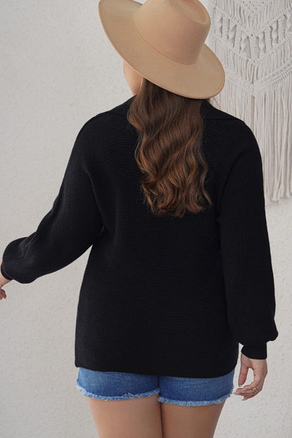 Plus Size Collared Neck Long Sleeve Sweater - Fashion Finder Hub