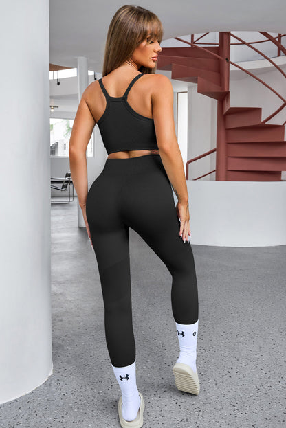 Tank Cropped Active Top and Pants Set - Fashion Finder Hub