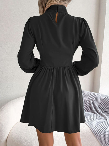 Cutout Turtleneck A-Line Mini Dress - Fashion Finder Hub