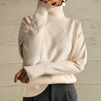 Geometric Turtleneck Long Sleeve Sweater - Fashion Finder Hub