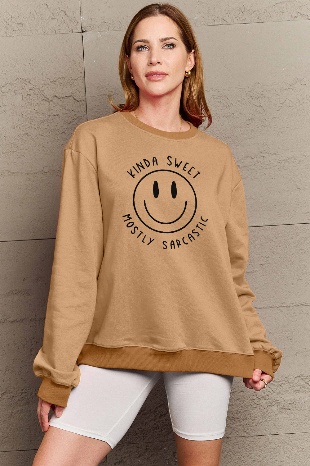 Simply Love Full Size Smiling Face Graphic Sweatshirt - Fashion Finder Hub