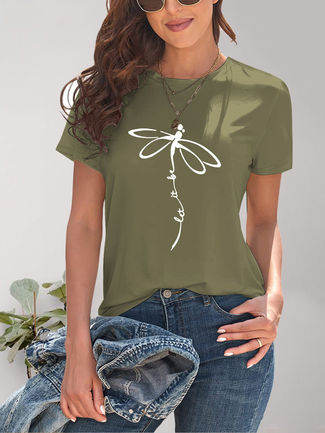 Dragonfly Graphic Round Neck Short Sleeve T-Shirt - Fashion Finder Hub