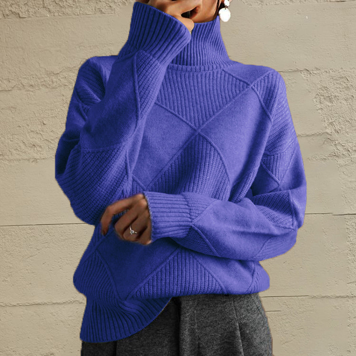 Geometric Turtleneck Long Sleeve Sweater - Fashion Finder Hub