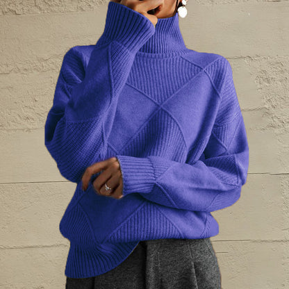 Geometric Turtleneck Long Sleeve Sweater - Fashion Finder Hub