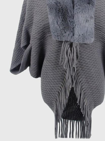 Open Front Fringe Hem Poncho - Fashion Finder Hub