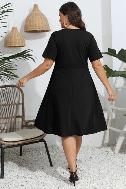 Plus Size Round Neck Openwork Dress - Fashion Finder Hub